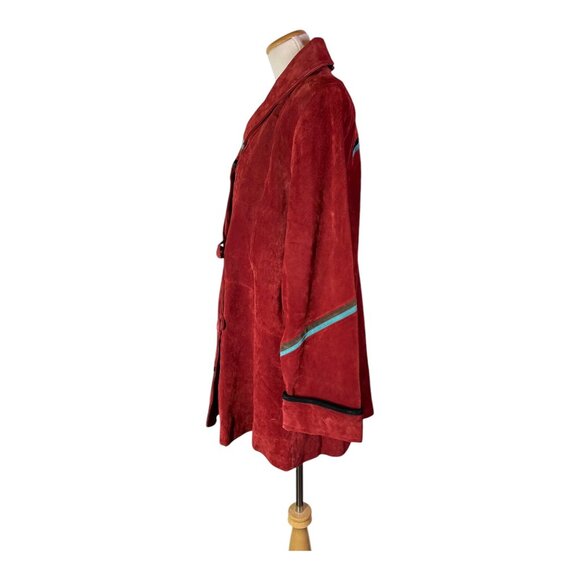 Metrostyle Size L Rusty Red Suede Leather Coat Double-Breasted Retro - Picture 11 of 14